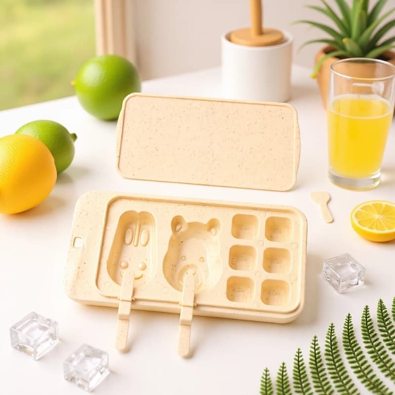 Ice Cream Mold, Wheat Straw 2-in-1 Popsicle Mold, Ice Cube Tray, Ice Box Model, Household DIY Ice Cream Maker, Ice Cube Tray