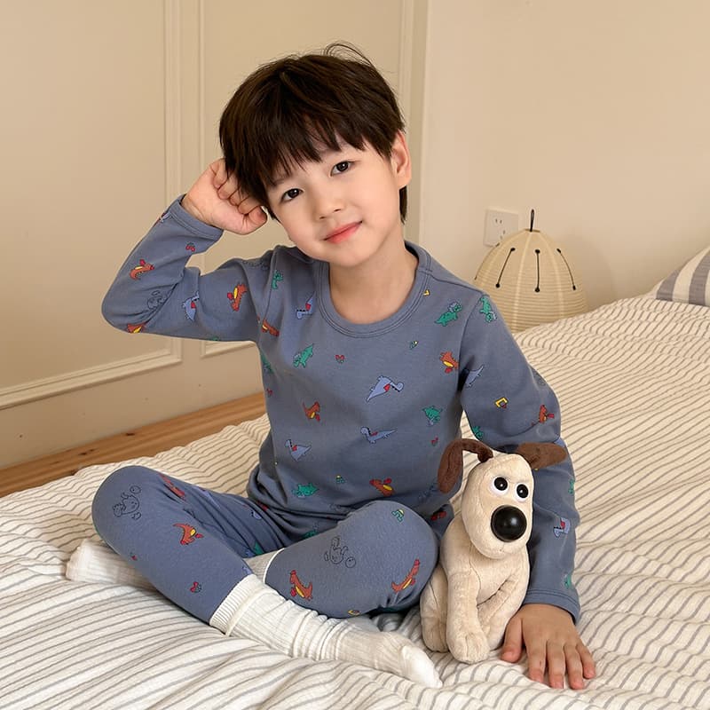 Children's Pajamas Class A Pure Cotton Seamless 280g Wool Blend Loungewear Boys Girls Baby Cartoon Underwear Set