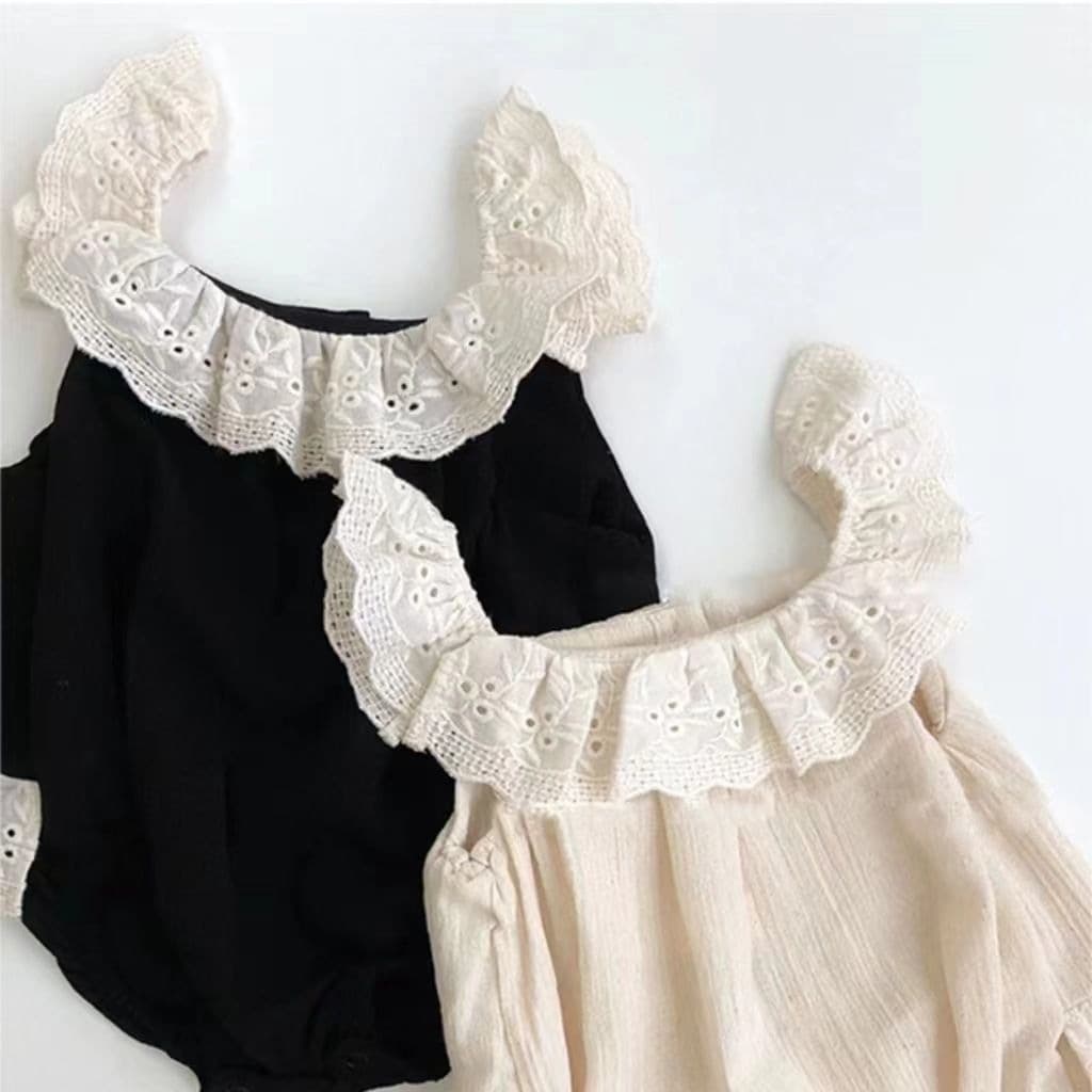 Korean Style Baby Bodysuit Dress, Chic Black Lace Trim Cami Bodysuit, Korean Style Baby Girl Summer Outfit