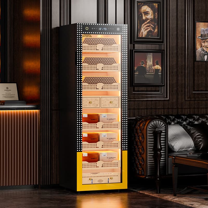 Qielong 168C Cigarette Humidifier: Intelligent Compressor, Ammonia Removal, WiFi, Constant Temperature and Humidity, Cedar Wood Liner