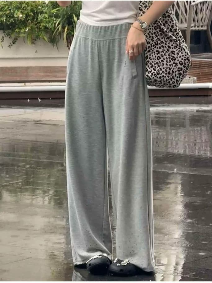 Light Gray Korean-Style Relaxed Summer Thin Wide-Leg Pants, Petite Casual Lazy Fit Versatile Flowy Sweatpants for Women