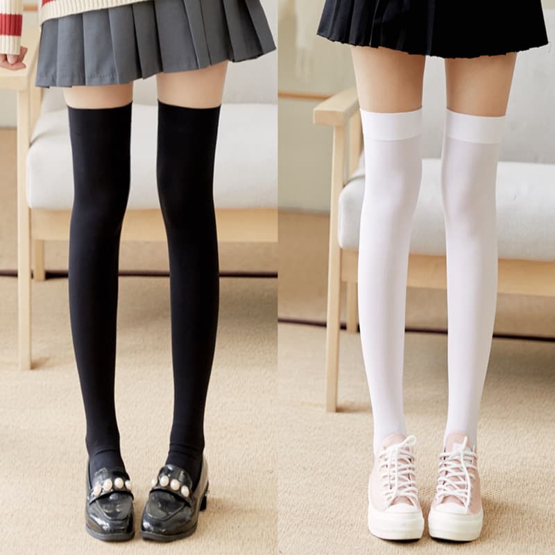 Solid Color Velvet Over-the-Knee Socks JK Black White Silk Thin Sexy Slimming Versatile Long Tube Thigh High Socks