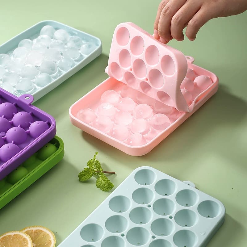 In Stock 25-Cavity Silicone Round Ice Ball Mold with Lid, Fruit Ice Cube Mold, Easy Release Small Round Ice Ball Mold