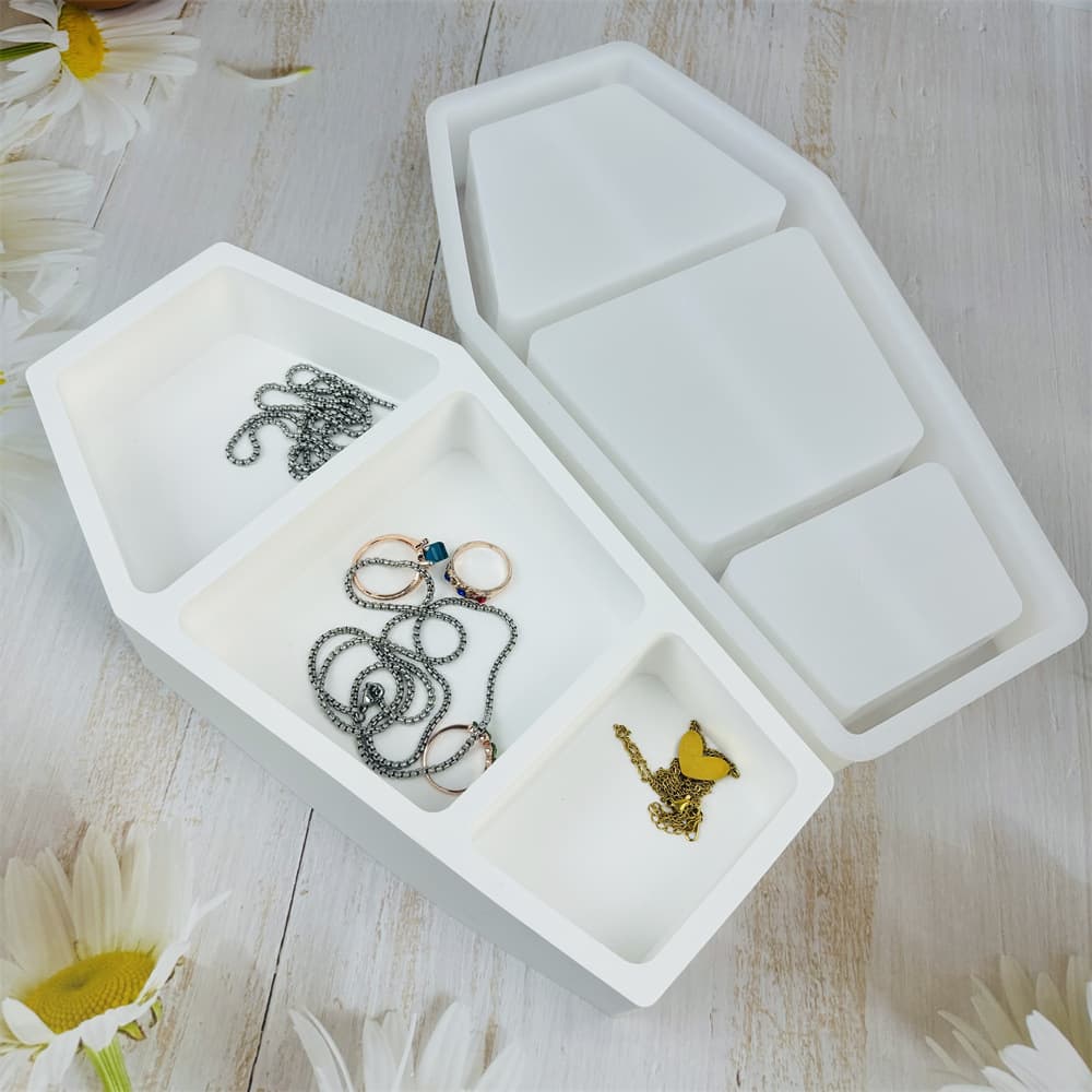 Halloween Decoration Coffin Storage Crystal Resin Mold Desktop Storage DIY Coffin Storage Box Plaster Mold
