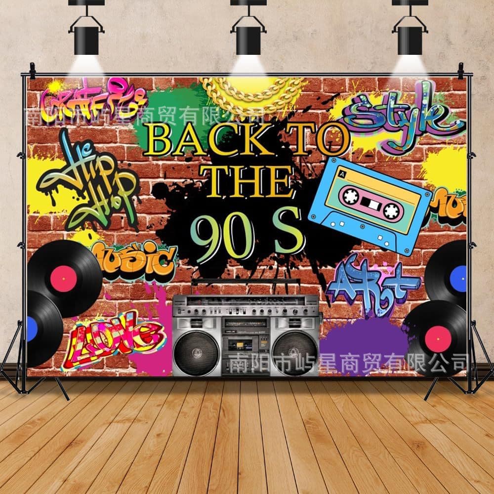 Back to the 90S Hip-Hop Party Decoration Banner Amazon Graffiti Hippie Red Brick Wall Background Flag Hanging Cloth