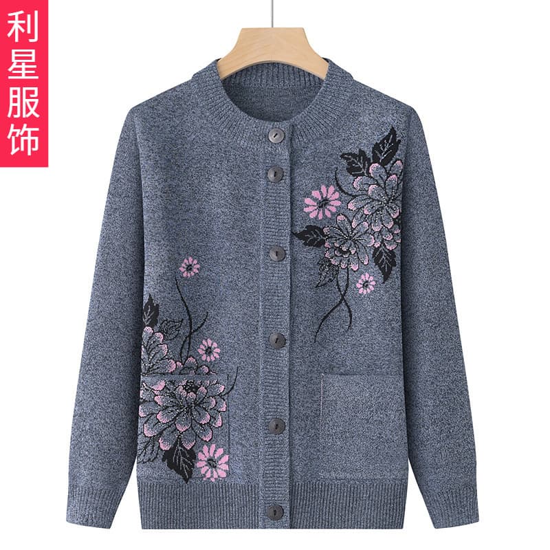 Women's Loose-fit Sweater Cardigan Autumn Collection For Middle-aged Elderly Mothers Knit Jacket