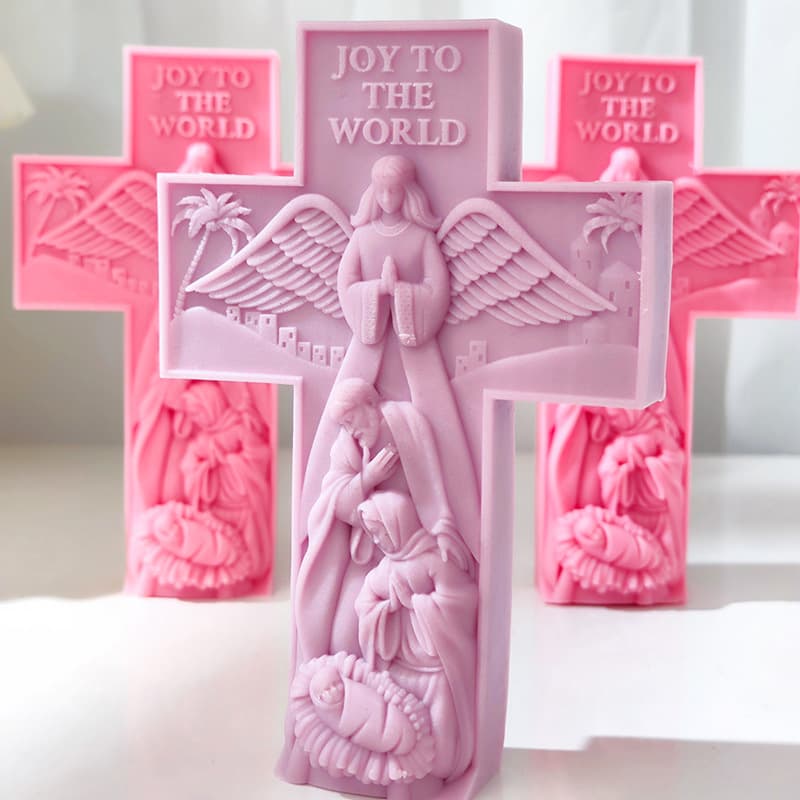 Meiyasi Cross Candle Mold Cross Relief Angel Aromatherapy Ornament Handmade Candle Silicone Mold