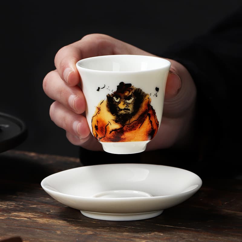 Dehua Lard Jade Porcelain Tea Tasting Cup Single White Porcelain Teacup with Saucer, Home Tea Drinking Cup, Business LOGO Gift