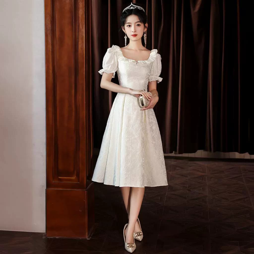 Evening Dress, Light Luxury Niche Style, 2026 Summer White Dress for Marriage Registration, Student Graduation, Girls' Princess Dress, Adult Formal Dress