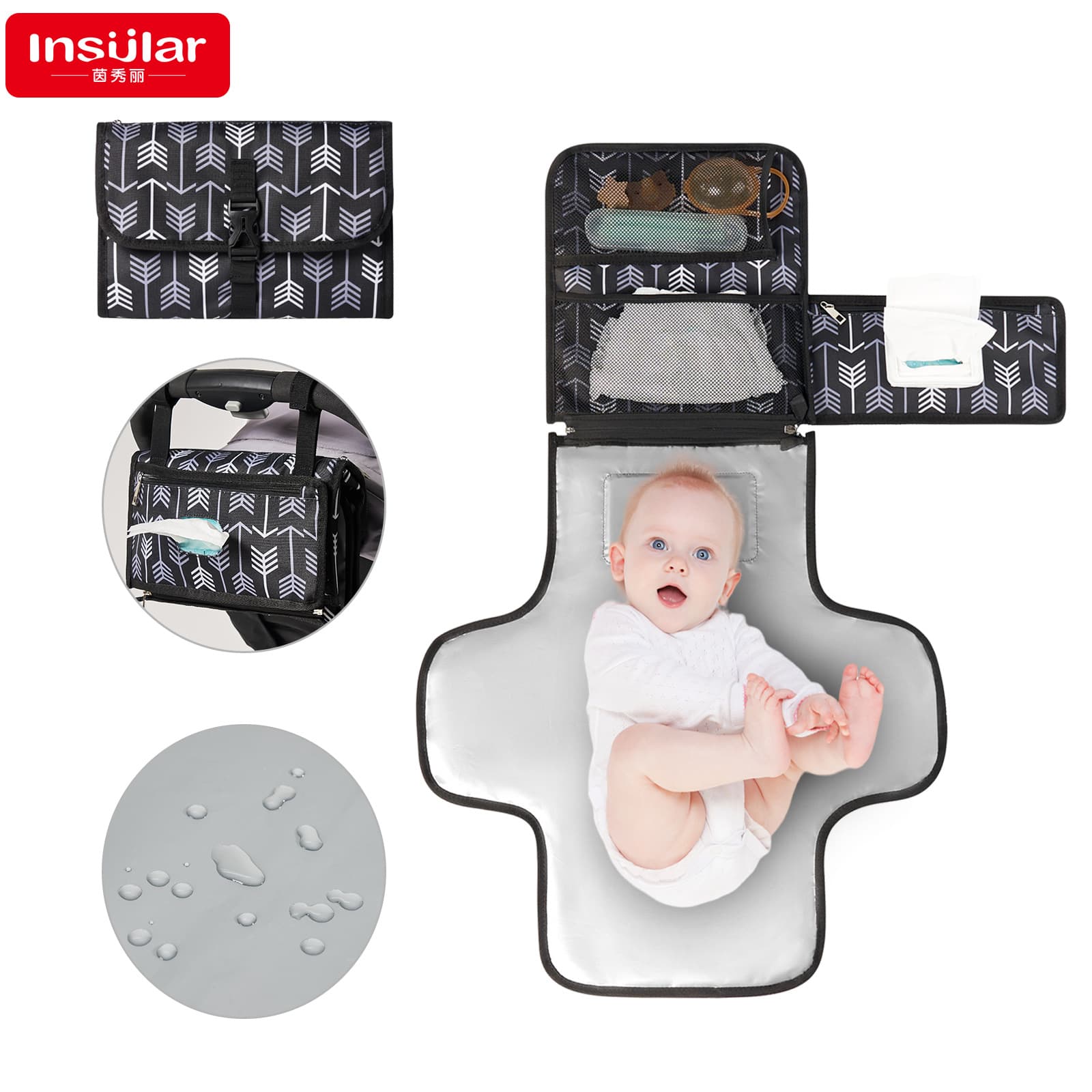 Yinxiuli Portable Baby Changing Pad Diaper Bag Waterproof Changing Station for Baby Mother and Baby Products Cross-Border
