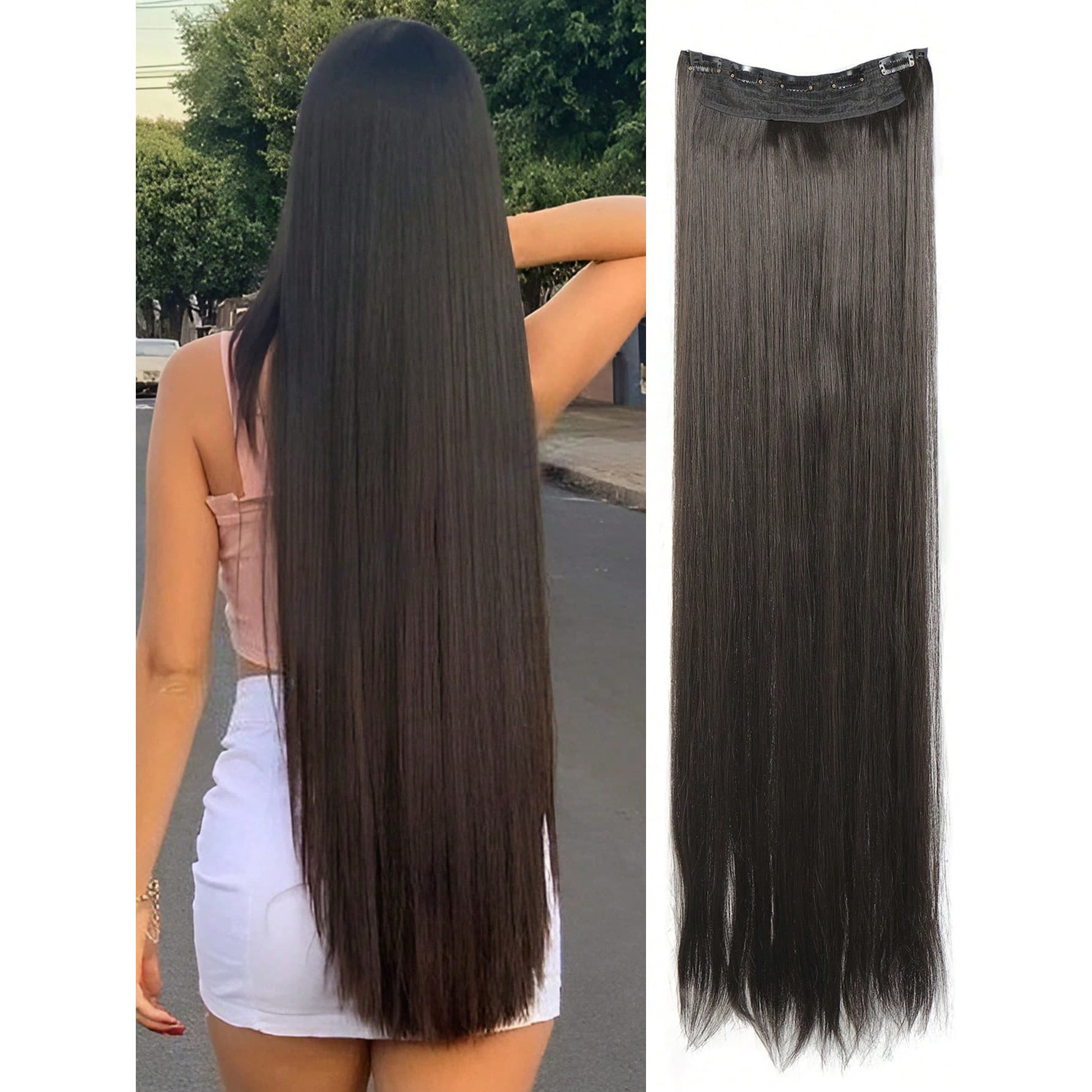 Hot-Selling Synthetic Hair Extensions for Women in Europe and America, Five-Section Long Straight Hair Extensions, Large Hair Pieces, Dyed Gradient Hair Extensions