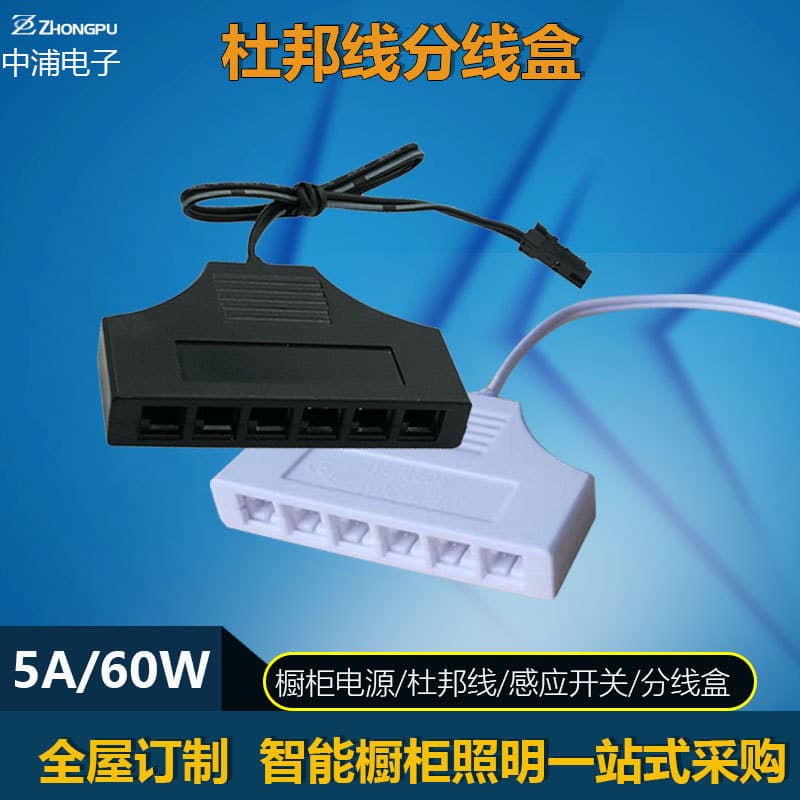 Zhongpu factory wholesales 5A six-hole DuPont junction boxes for lighting fixtures, wardrobes, wine cabinets, display cases, LED strips, junction boxes, and power supplies.