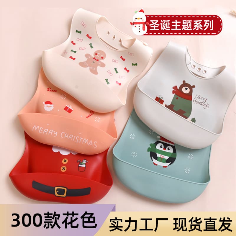 Baby Bib Waterproof Oil-Proof Anti-Stain Kids Eating Bib Infant Feeding Bib Drool Bib Christmas Style