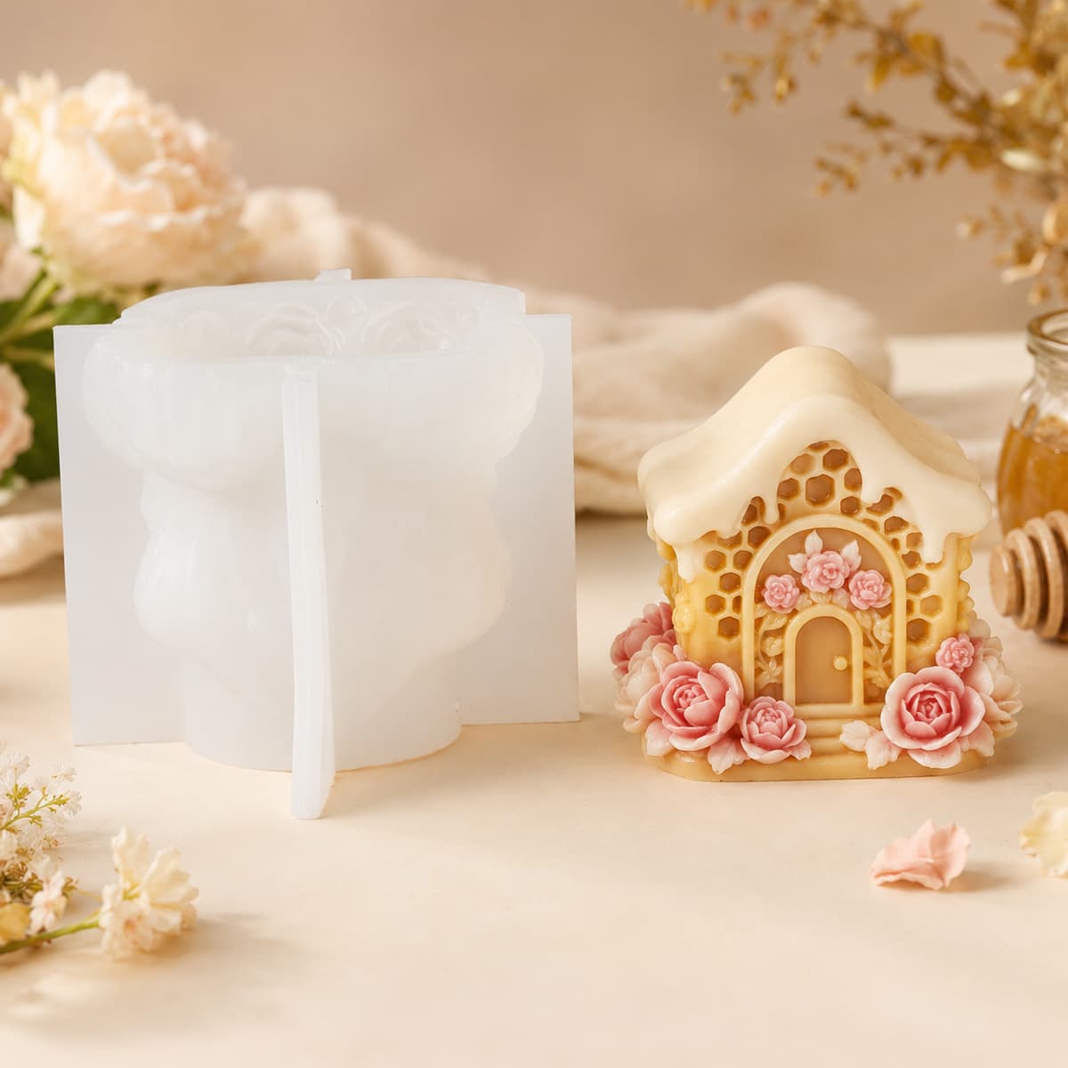 Honeycomb Rose House Aromatherapy Candle Silicone Mold DIY Diffuser Stone Resin Ornament Mold Cross-Border In Stock