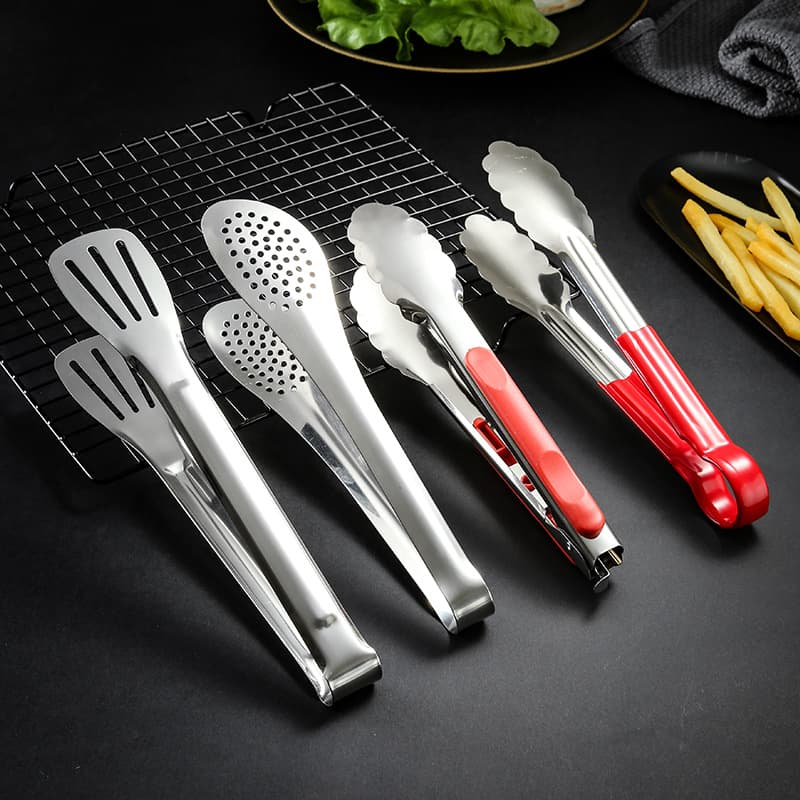 Hedeli 201 Stainless Steel Food Tongs 9-inch Plum Blossom Tongs, 12-inch Bread Tongs, Three-Line BBQ Tongs, Steak Tongs for Hotel