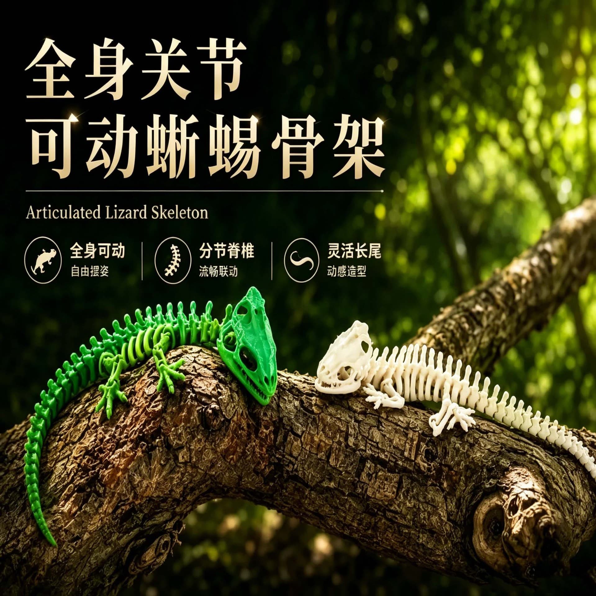 Cross-border new product 3D printing full body joints, movable lizard dragon skeleton, mouth opening, landscaping model ornament toy