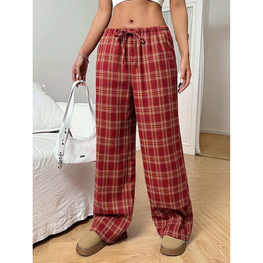 2024 Spring Autumn New American Cross-border Foreign Trade Bestseller Retro Plaid Casual Pants Straight Loose Wide-leg Long Pants