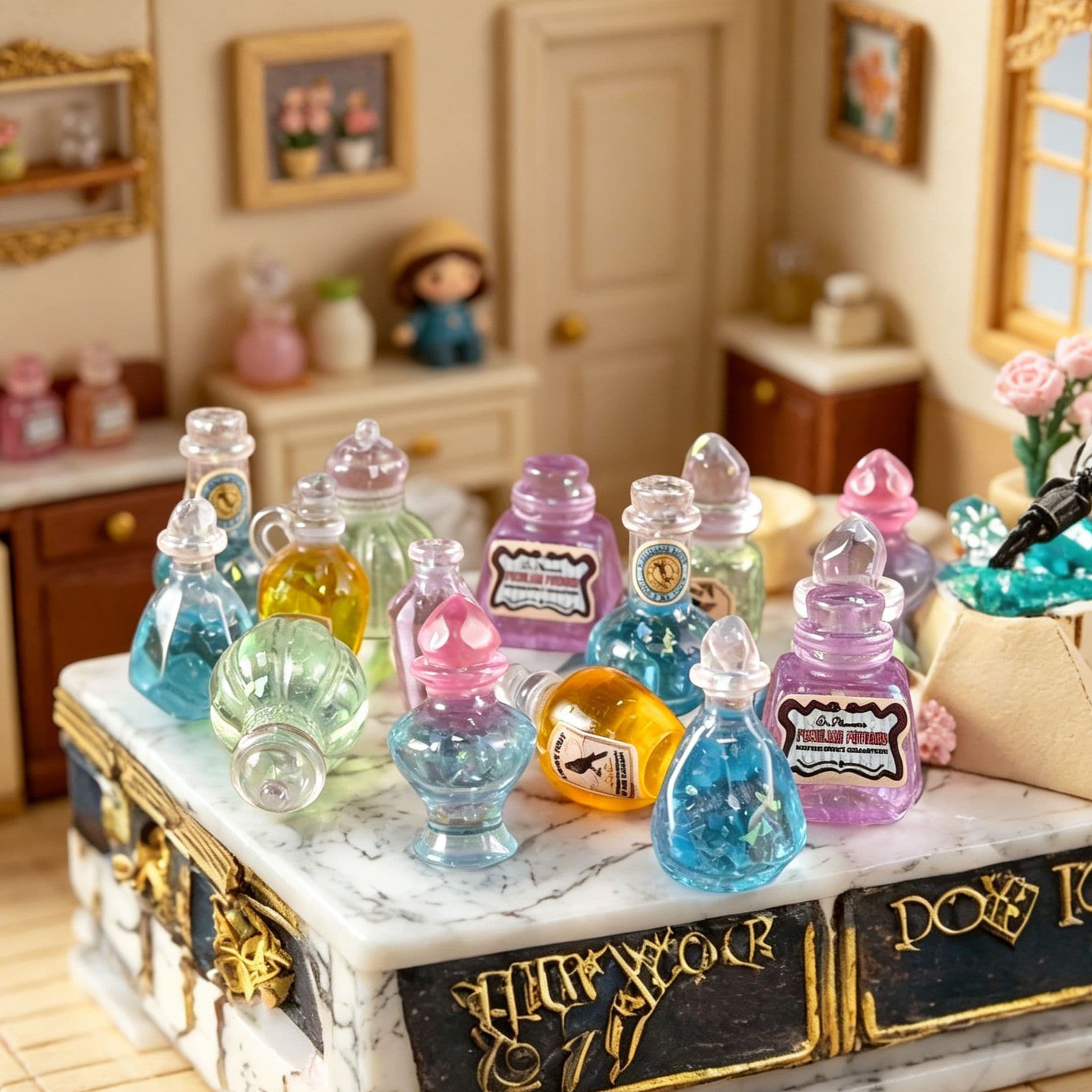 Dollhouse Miniature Resin Vintage Magic Potion Bottle 1:12 Scale Decorative Scene Model