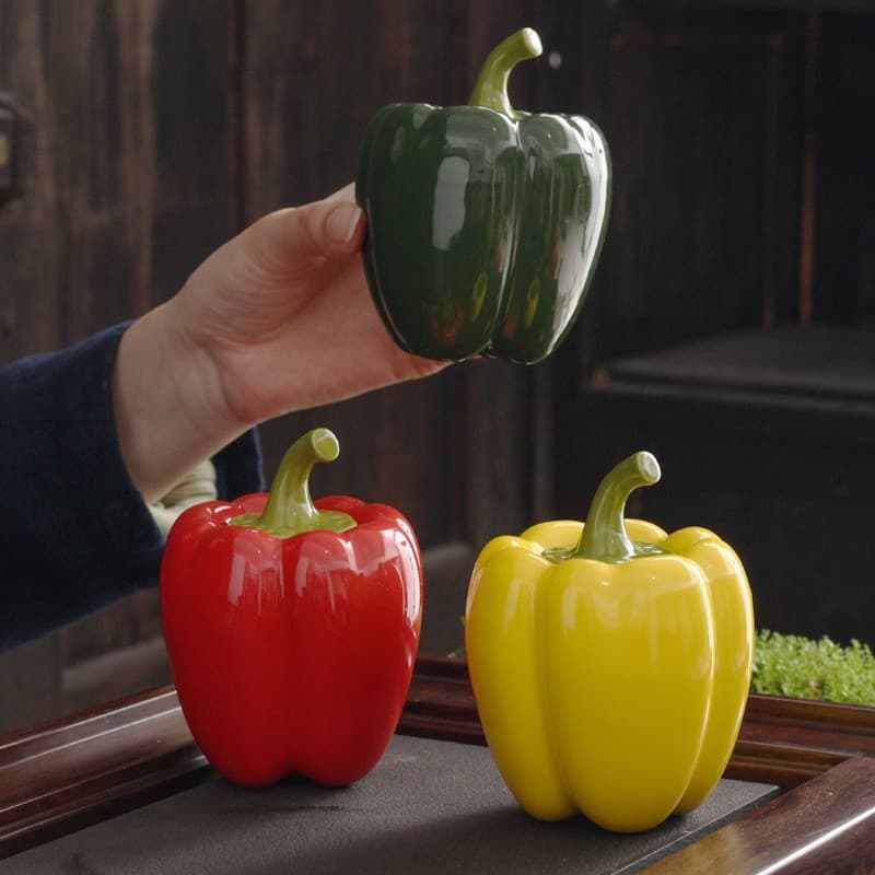 Ceramic Simulated Red Chili Tea Canister Sealed Jar Small Tea Container Creative Green Pepper Desktop Wine Cabinet Entryway Decorative Ornament