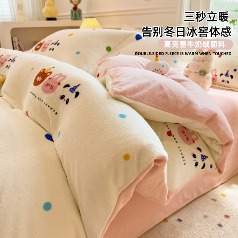 Category A maternal and infant milk velvet four-piece winter thickened coral velvet single product bed sheet and quilt cover three-piece factory wholesale