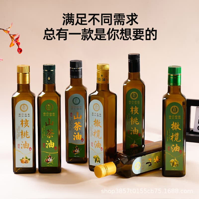 New 500ml Olive Oil Bottle, Camellia Oil, Flaxseed Walnut Oil, Food-Grade Glass Oil Bottle, Empty Bottle for Packaging