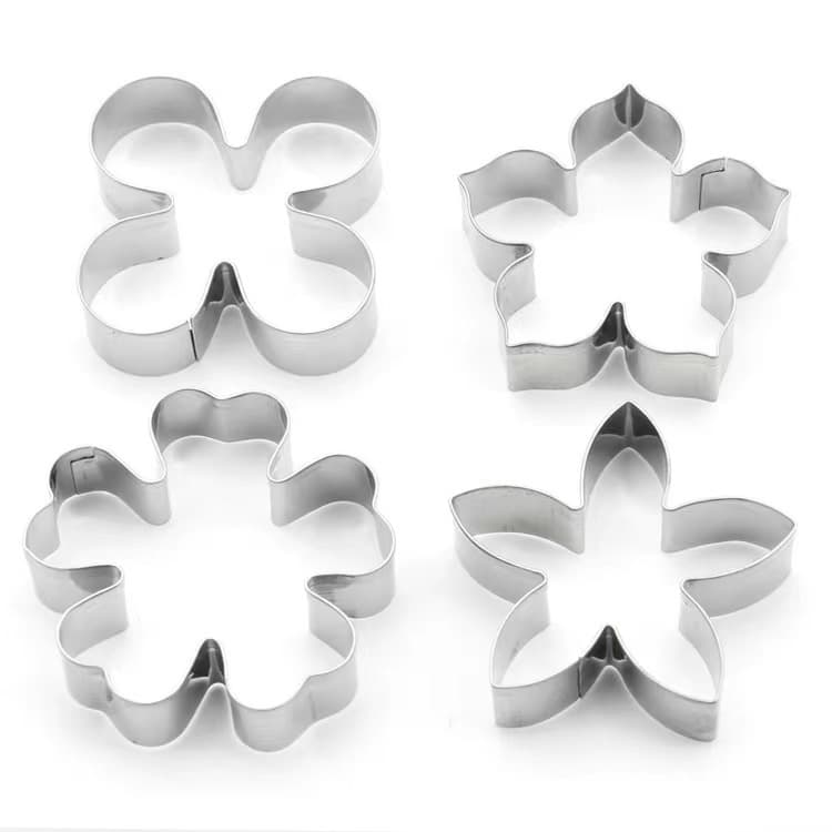 Stainless Steel Cookie Cutter Flower 4-Piece Set Clover Embossing Mold Cartoon Cookie Mold Baking Cake Mold