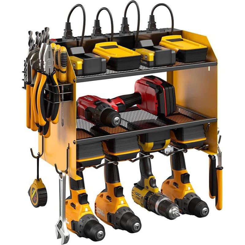 Wall-Mounted Tool Organizer Rack Metal Power Tool Storage Rack Floating Tool Garage Repair Tool Display