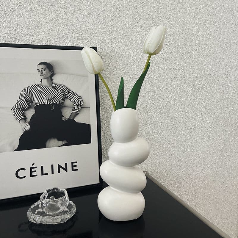 Creative Ceramic Vase Ins Style Luxury High-End Irregular Pebble Home Decoration for Living Room Flower Arrangement Entryway Decor