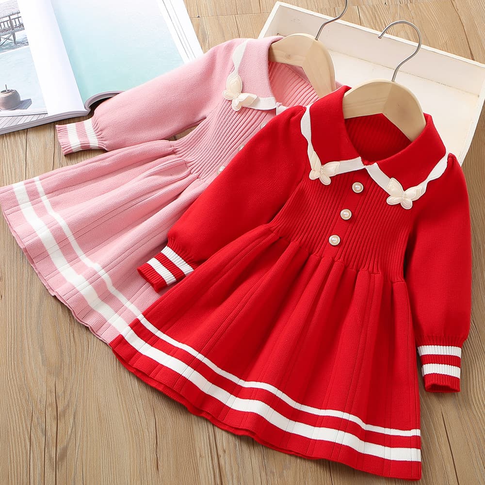Girls' Knit Dress 2023 Autumn/Winter New Arrival, Korean Style Stylish and Sweet Princess Dress for Girls