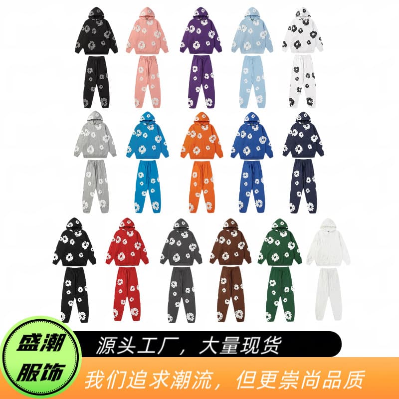 Cross-border hit kapok (full series) foam print hoodie and sweatpants set European and American trendy brand export