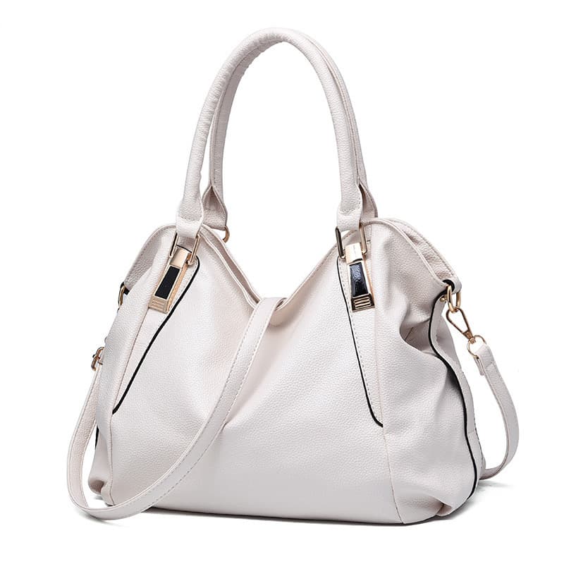Soft Leather Bucket Bag Large Capacity Ladies Handbag Crossbody Mom Bag Simple Midlife Women Bag Square Shape Polyester Lining