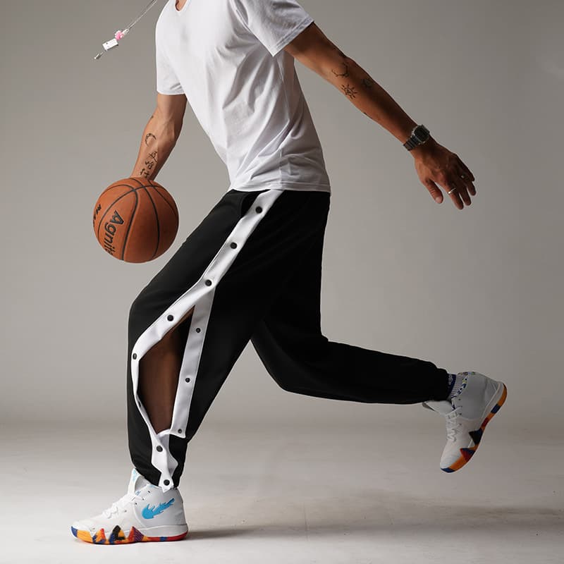Spring Side-Button Jogger Sweatpants for Men, Basketball Thickened Straight-Leg Snap-Button Pants, Casual Sports Men's Pants