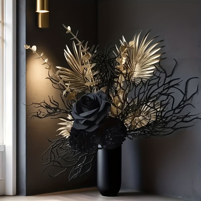 Cross-border Halloween Dark Skull Floral Pick Halloween Party Decoration Ornament Black Bouquet Tabletop Scene