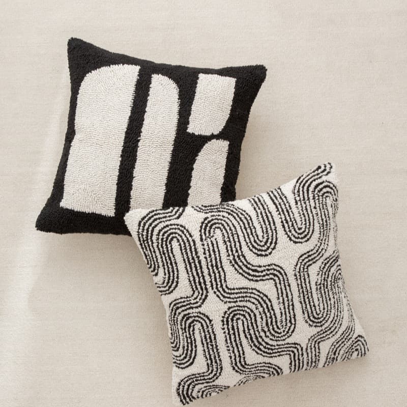 Sofa pillow canvas tufted embroidered bedside pillow cover black and white pillow cover cushion lumbar support 50*50 ready stock