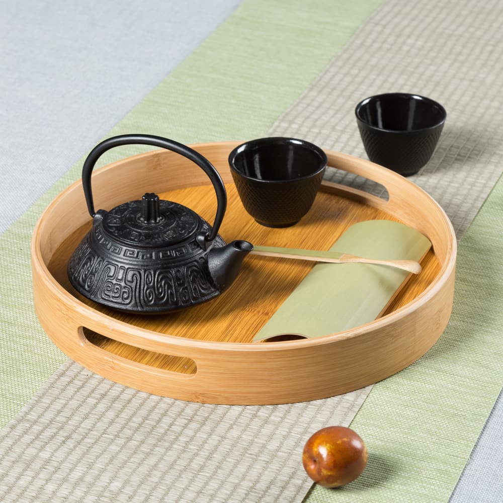 Japanese-style Bamboo Tray for Bread, Wooden Rectangular or Round Tea Brewing Tray, Home Use for Tea Cups and Fruit Plates