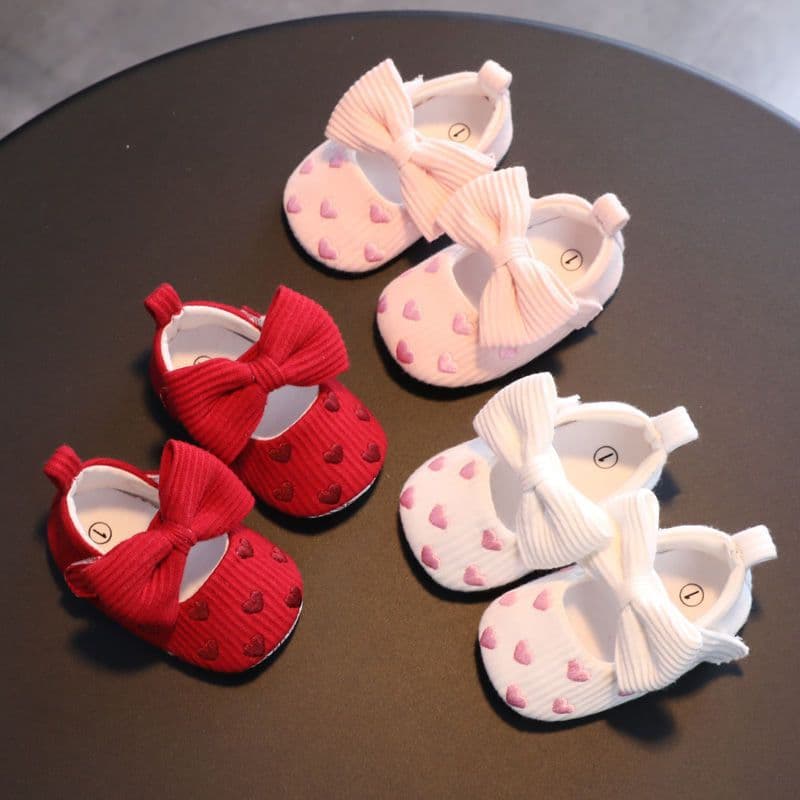 Baby Girl Princess Shoes with Bow for Spring, Summer, and Autumn, Soft Sole Walking Shoes for 0-1 Year Old, Breathable, Non-Slip, and Stay-On Design