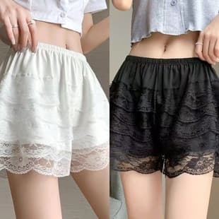 White Lace Safety Shorts for Women, Summer Thin Anti-exposure JK Pumpkin Leggings Skirt, Loose Fit Wearable Outside Insurance Shorts