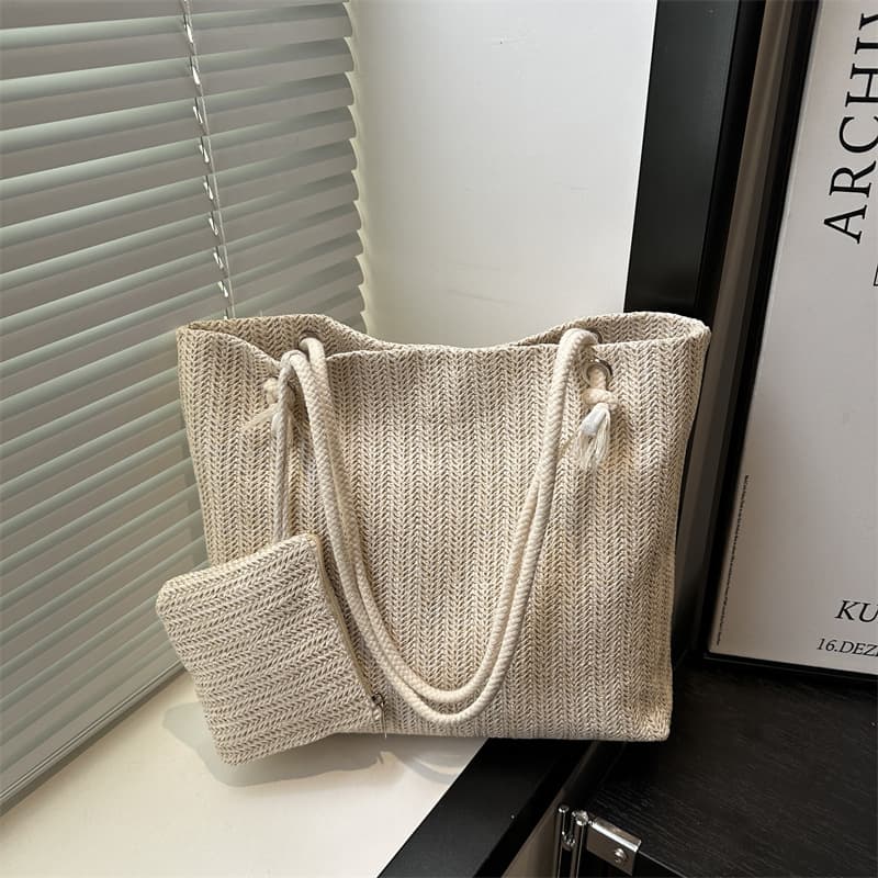 2025 New Women's Straw Woven Lace Shoulder Tote Bag, Fresh and Artistic Crochet Crossbody Handbag for Export
