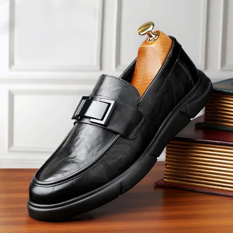 Men's Loafers Genuine Leather Slip-On Shoes Casual Business Brown Leather Shoes