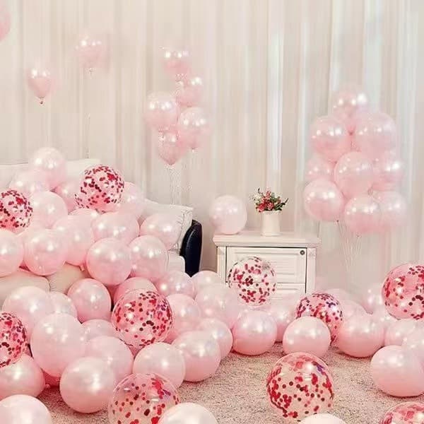 Thickened Pink Wedding Balloon Decoration for Bridal Room, Cute Romantic Birthday Balloon Set with Metallic Balloons