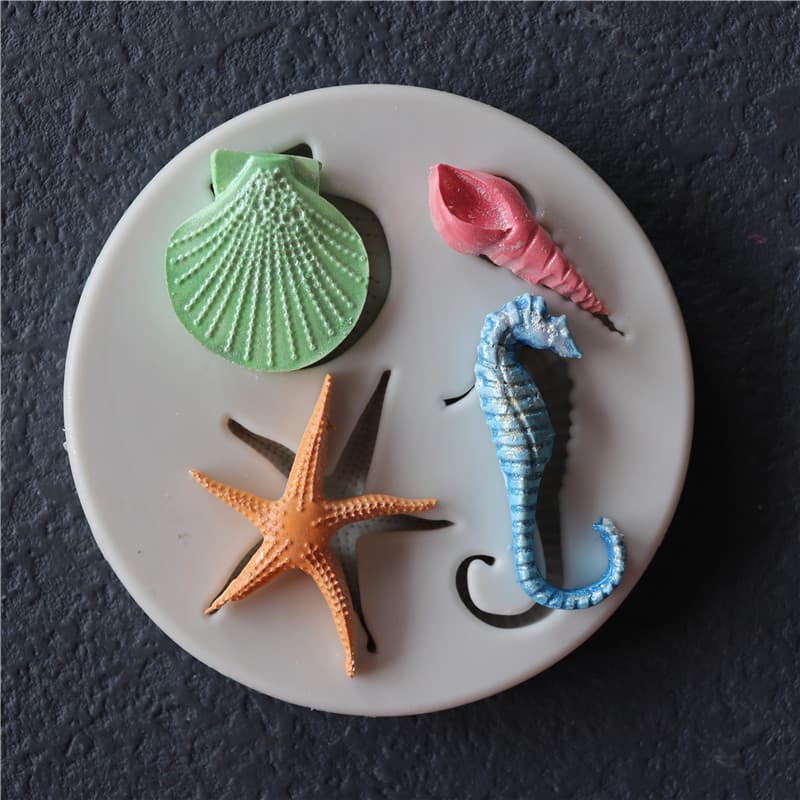 Conch Fondandy Cake Silicone Mold Marine Starfish Shell Seahorse Chocolate Mold DIY Cake Baking Decorative Mold