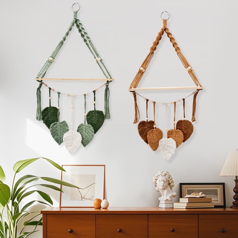 Nordic style home wall decoration hand-woven tapestry shelf Amazon new leaf pendant wall hanging