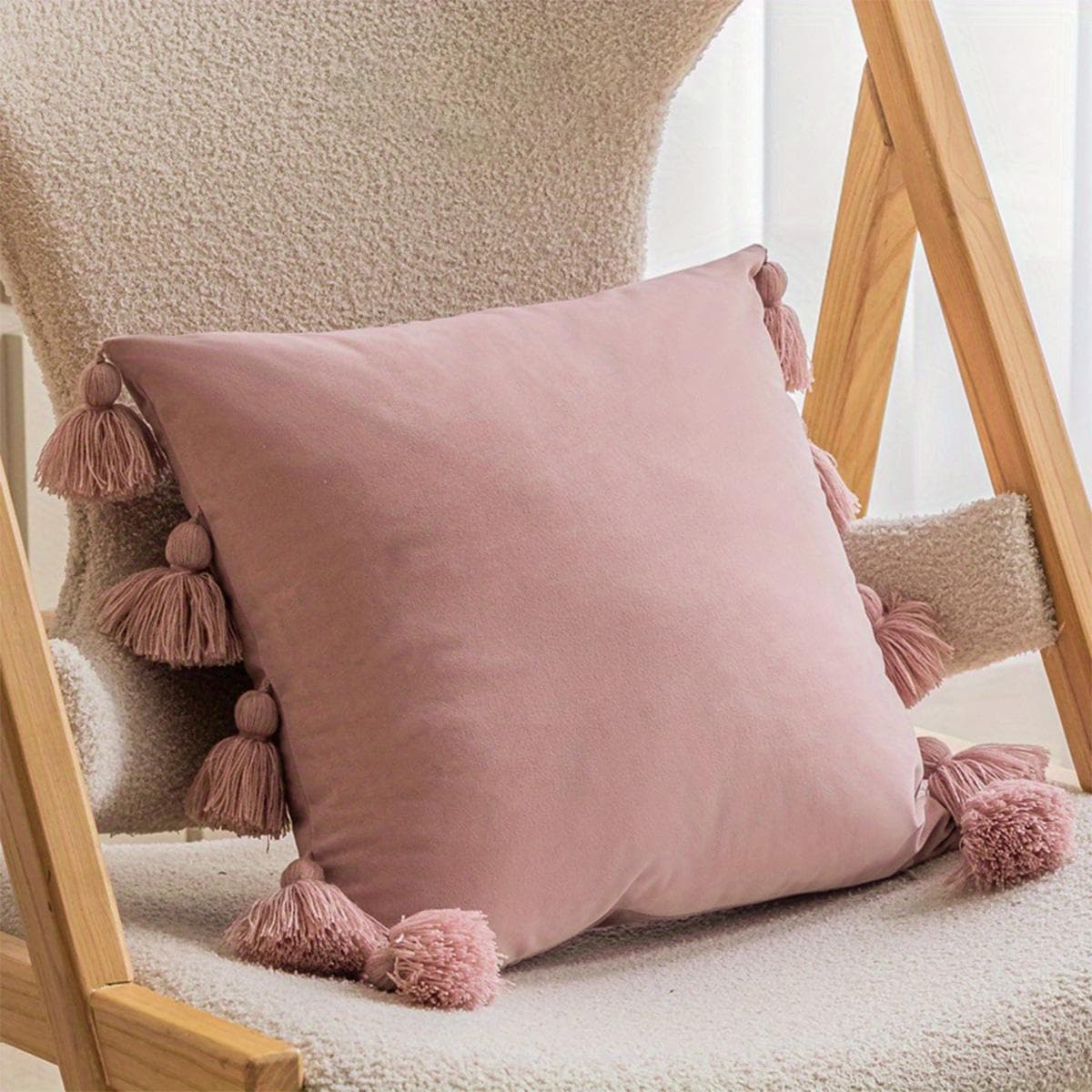 Ins Style Tassel Sofa Cushion Cover, Living Room Decoration Backrest Pillowcase, Solid Color Lumbar Support Pillowcase, Wholesale