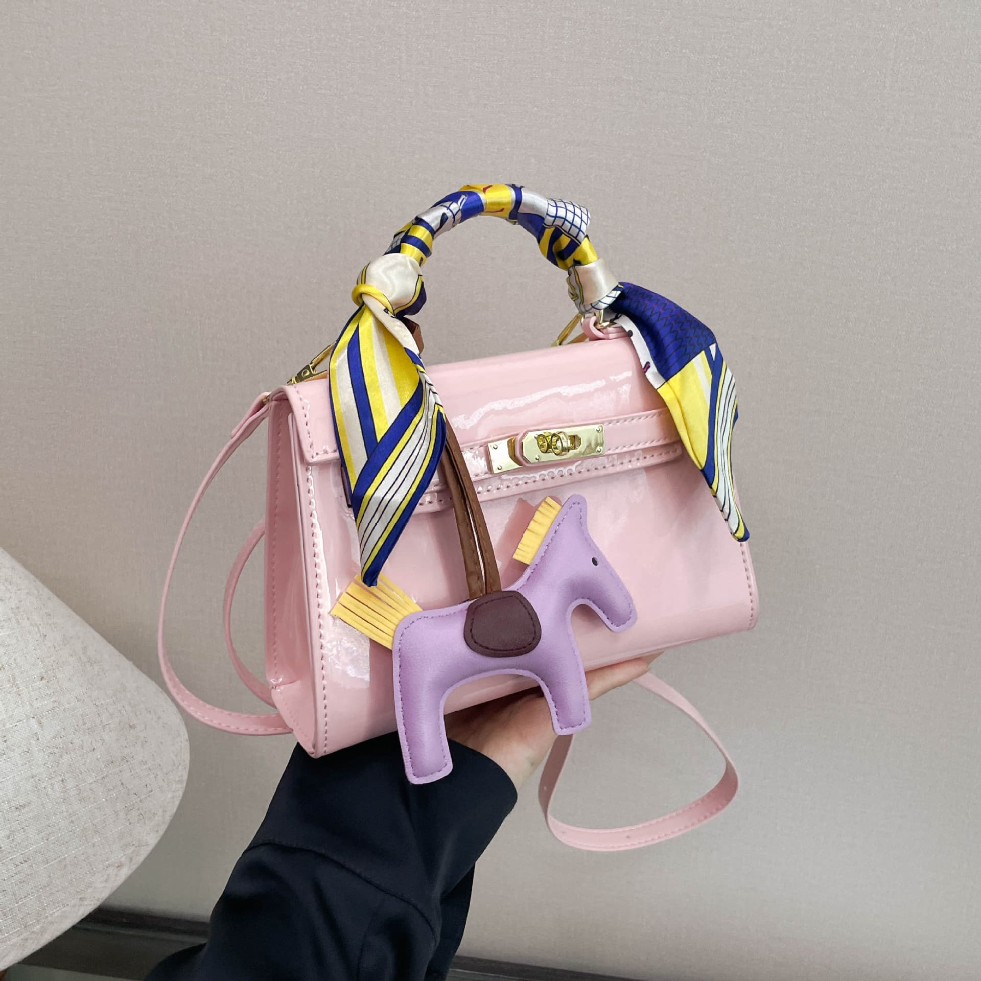 New European and American Kelly Bag for Women Cross-border Crocodile Pattern Single Shoulder Crossbody Bag Urban Simple Temperament Handbag
