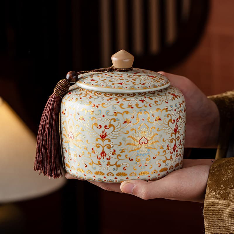 Ru kiln ceramic tea jar large sealed jar green tea black tea tea storage jar empty jar cloth wrapped gift box