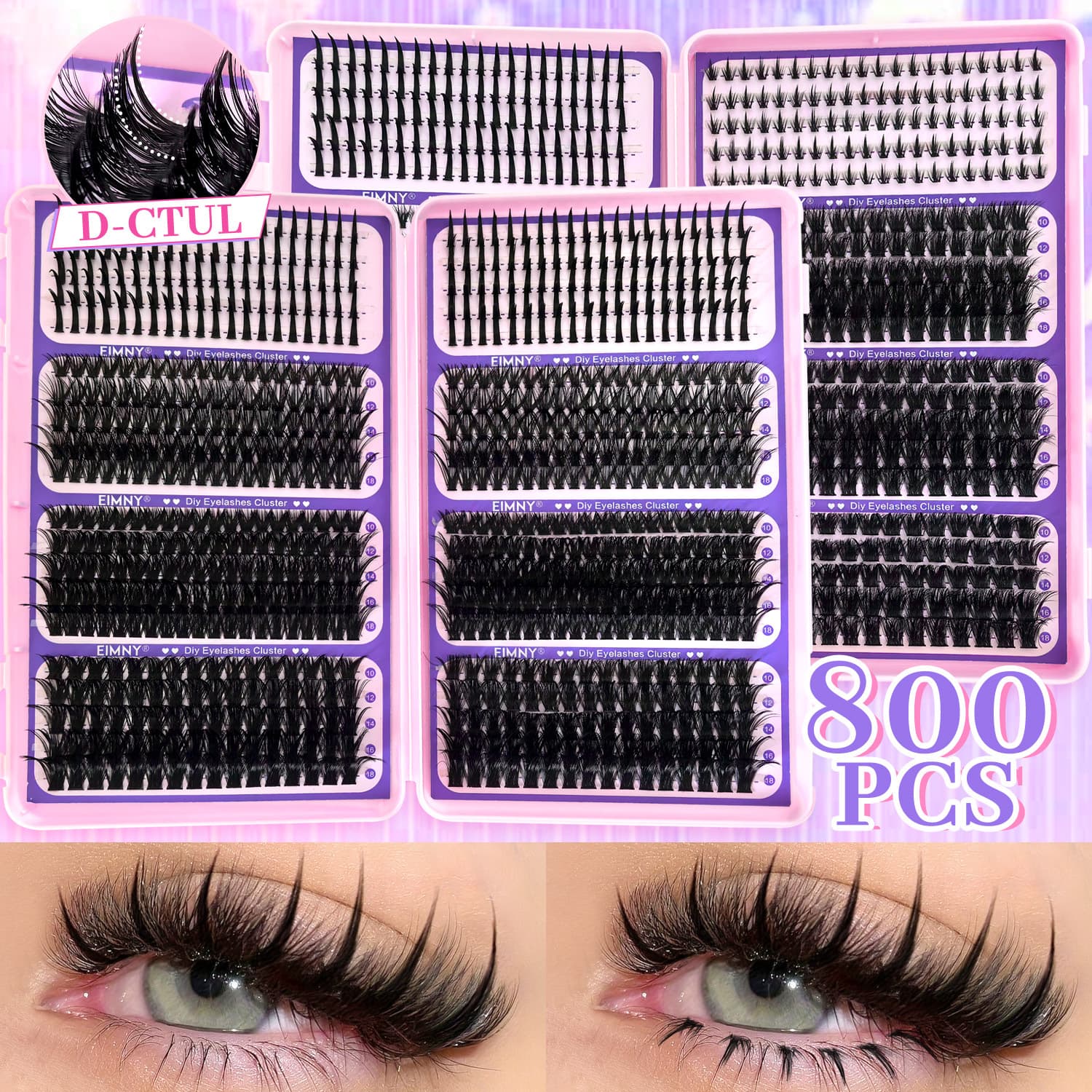Cross-border EU-US DIY Segment D-Curve Lashes Book Natural Thick Self-Adhesive Christmas Lash Set