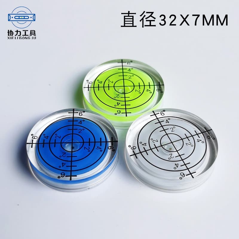 Universal scale spirit level with round acrylic ABS level vials, leveling beads, and level gauges.