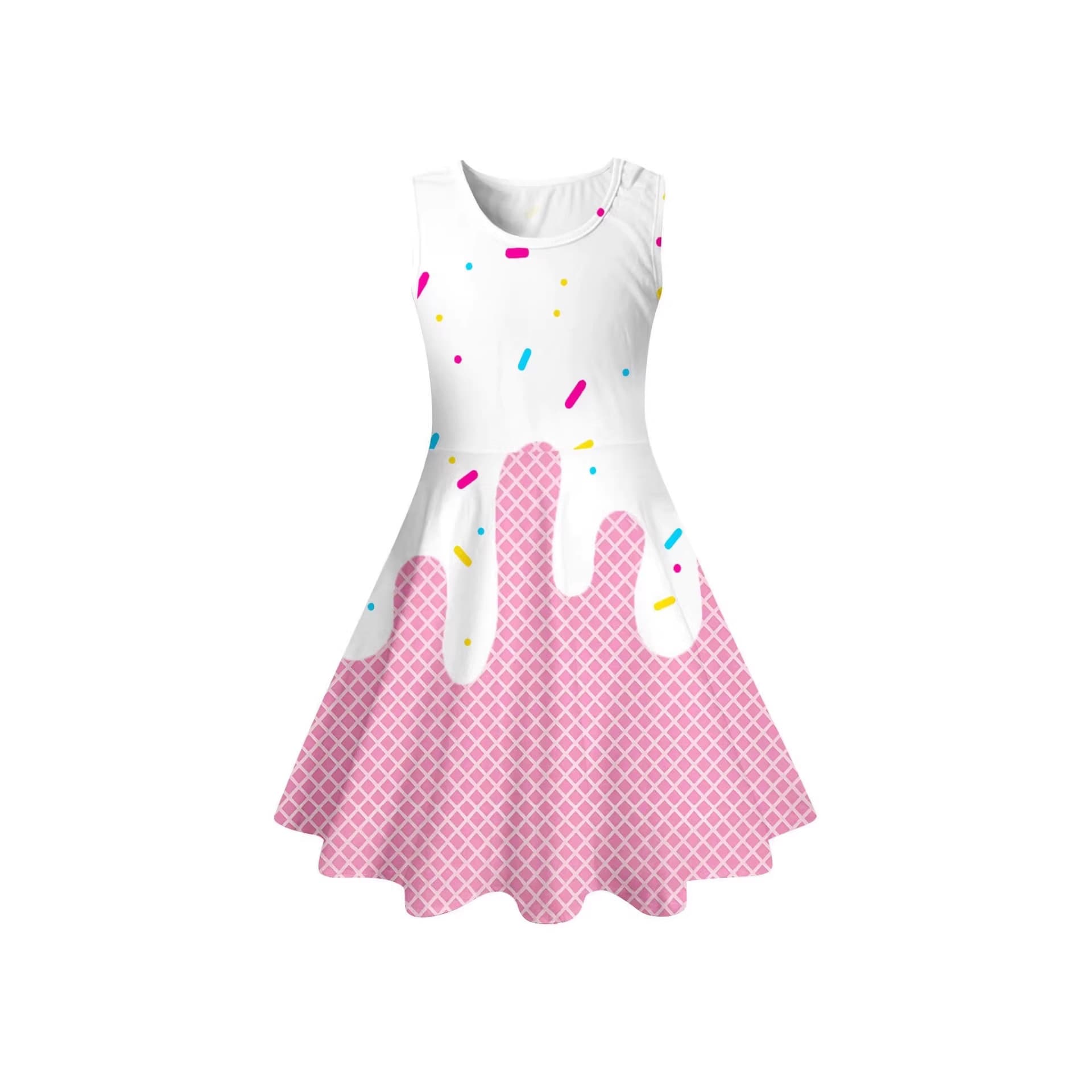 2026 New Cross-Border Hot-Selling Ice Cream 3D Printed Children's Dress Girls Princess Dress Summer Dress