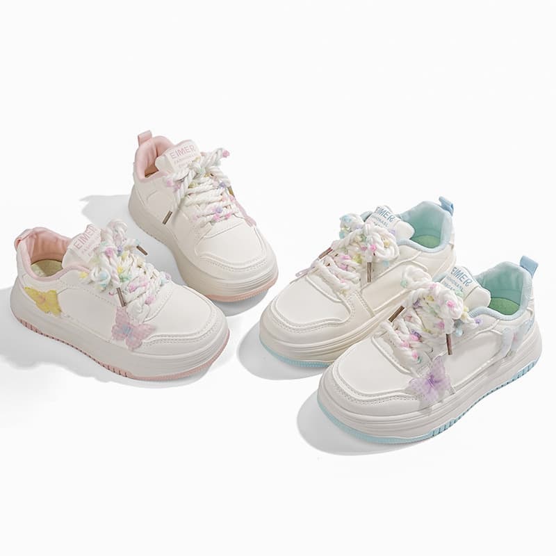 Girls' White Shoes Children's Butterfly Knot Leather Comfortable Sneakers 2026 New Style Lightweight Casual Sports Shoes for Older Kids