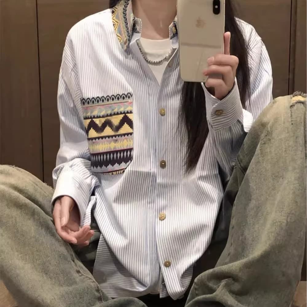 Korean-style academic yellow polo collar faux two-piece spliced shirt for women, 2026 autumn new arrival, loose long-sleeve top